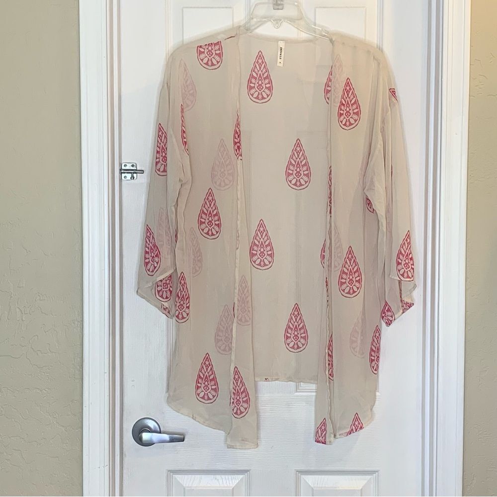 Emerald Boho Tunic Shawl Open Front Sheer Coverup Top Size Medium